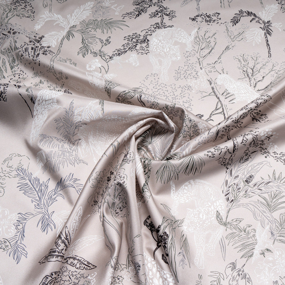 Jungle Vision Printed Beige Pure Silk Twill