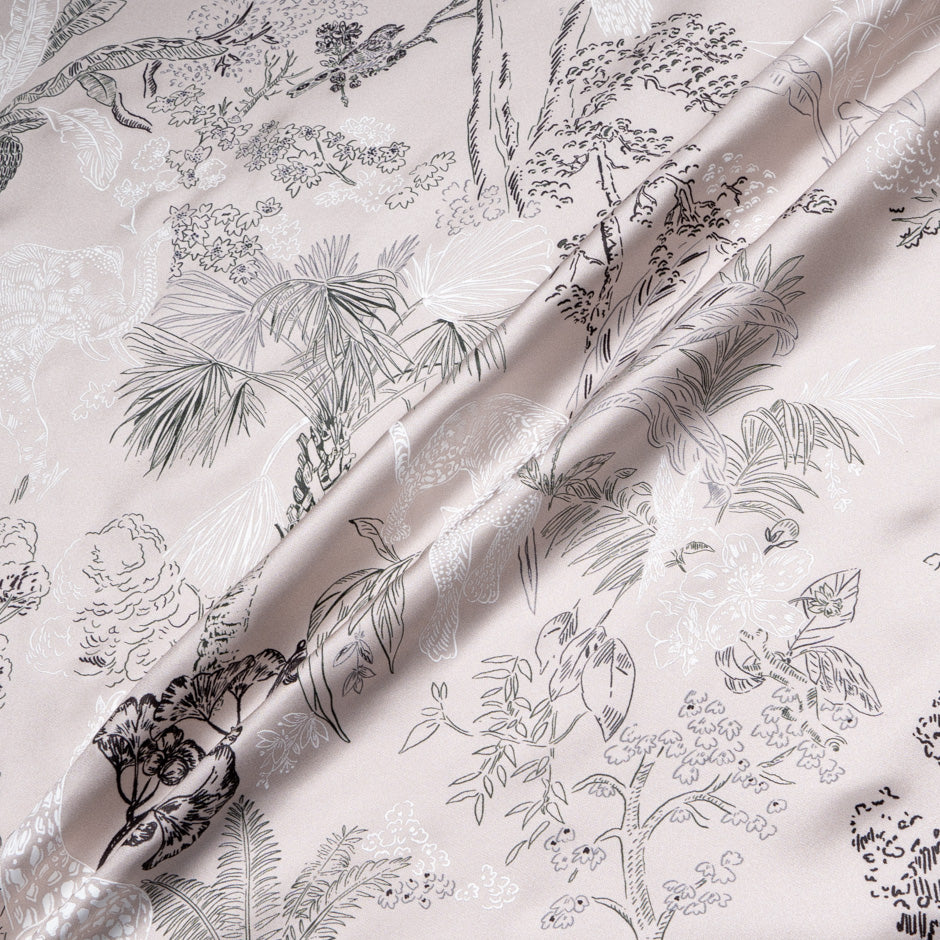 Jungle Vision Printed Beige Pure Silk Twill