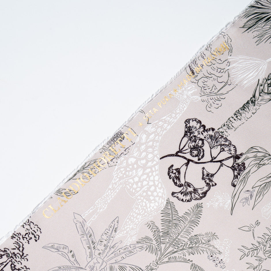 Jungle Vision Printed Beige Pure Silk Twill