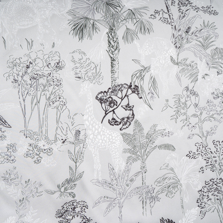 Jungle Themed Vision Printed Pale Grey Silk Twill