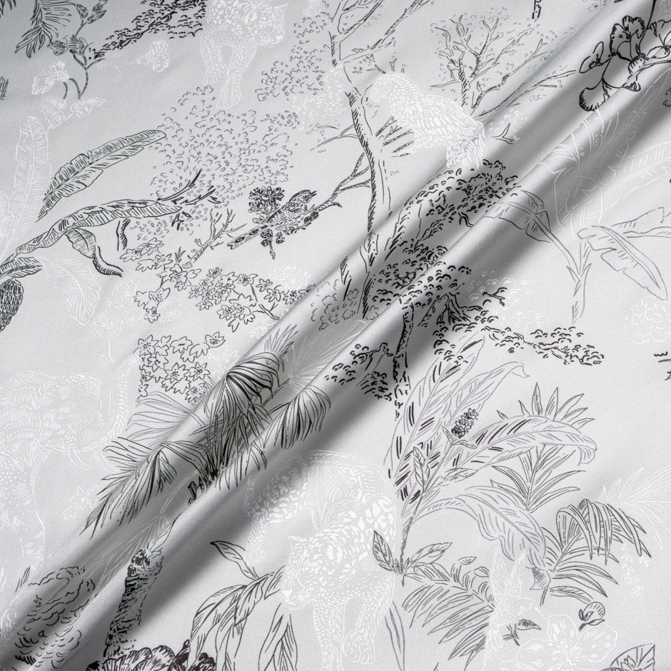 Jungle Themed Vision Printed Pale Grey Silk Twill