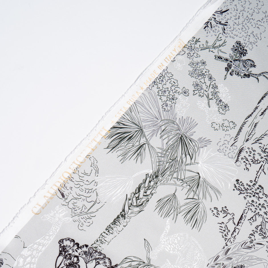 Jungle Themed Vision Printed Pale Grey Silk Twill