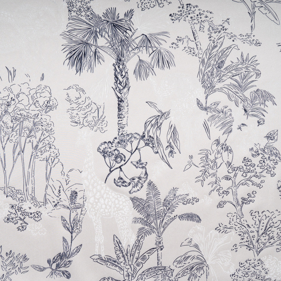Jungle Themed Vision Printed Taupe Silk Twill