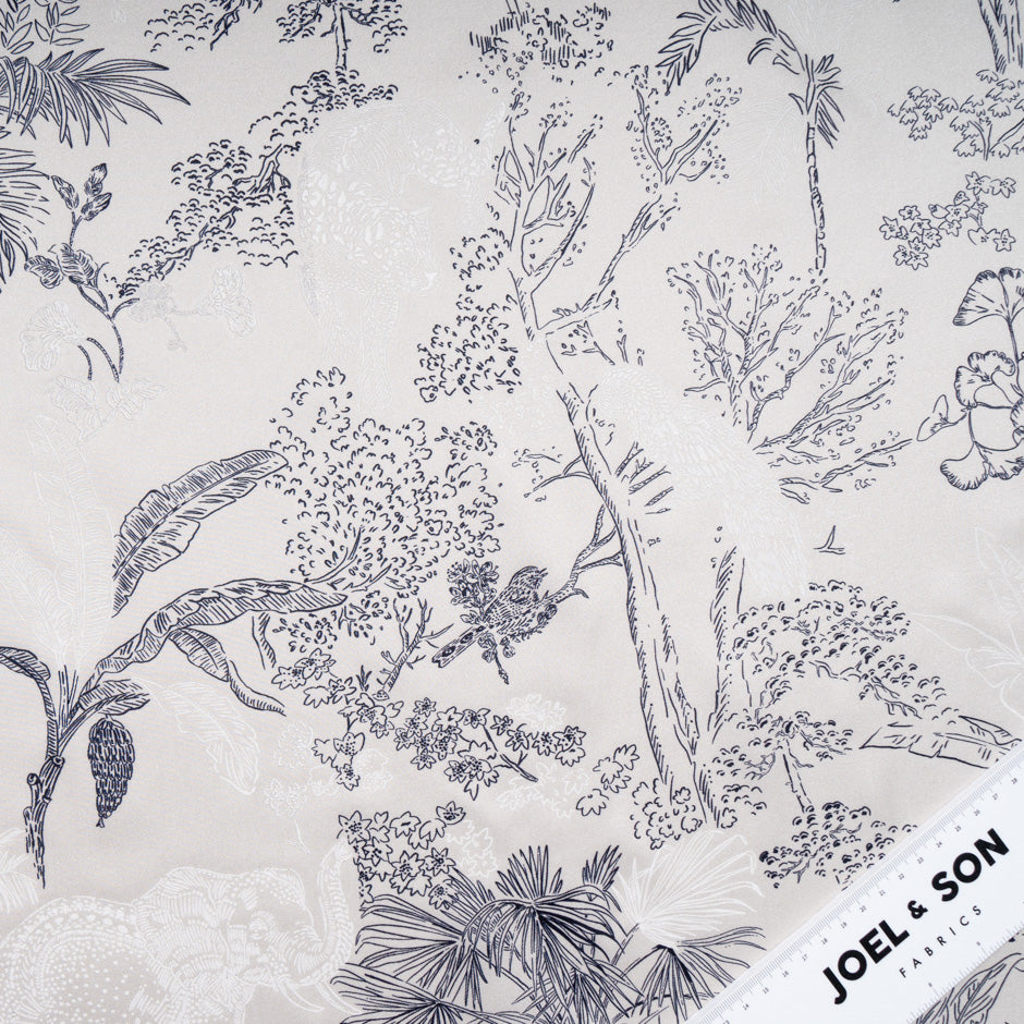 Jungle Themed Vision Printed Taupe Silk Twill