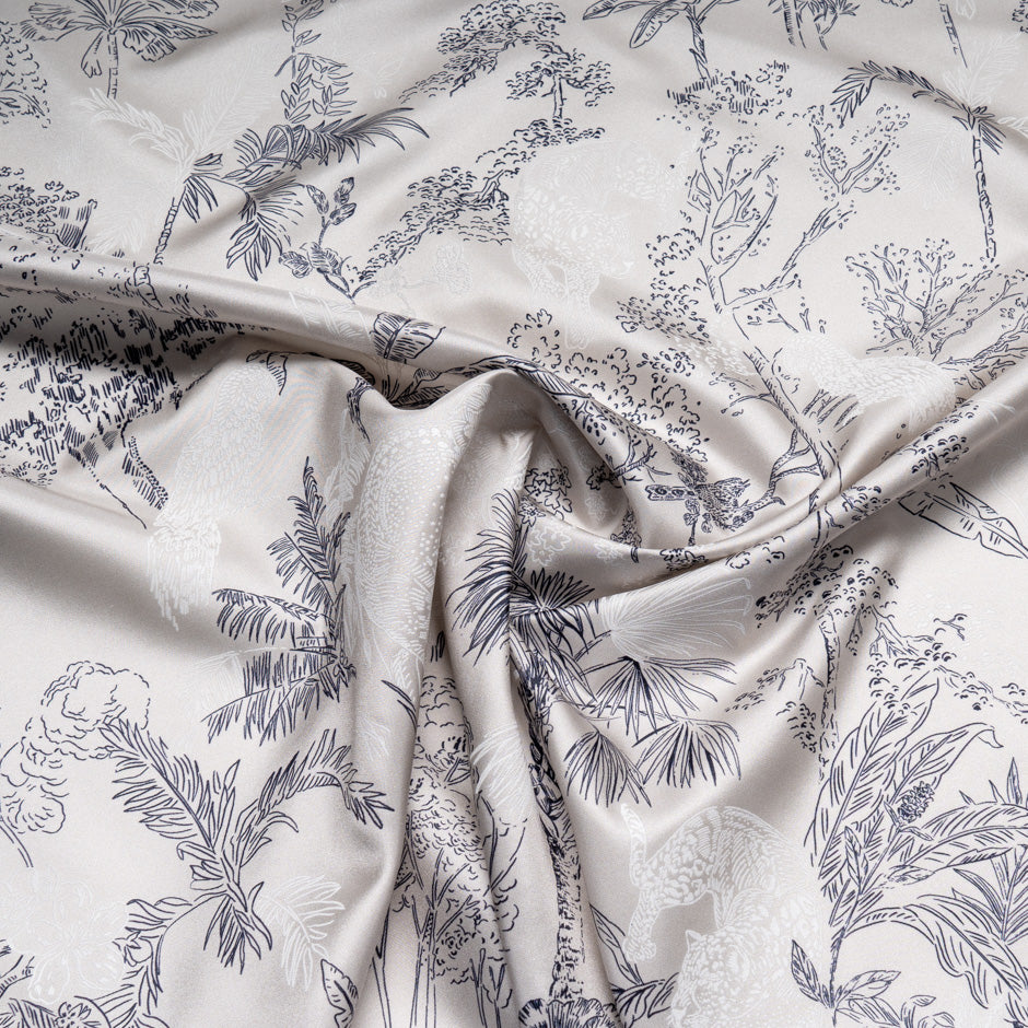 Jungle Themed Vision Printed Taupe Silk Twill