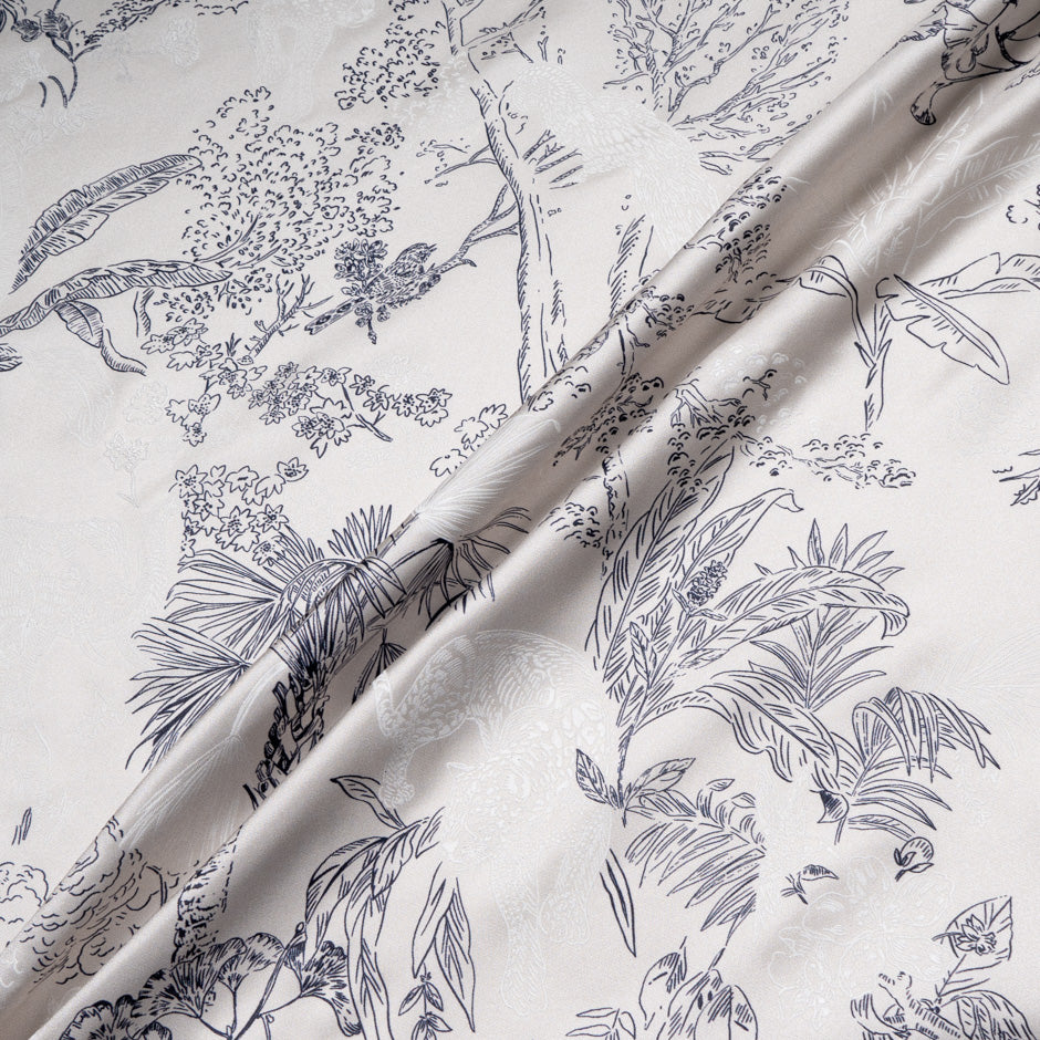 Jungle Themed Vision Printed Taupe Silk Twill