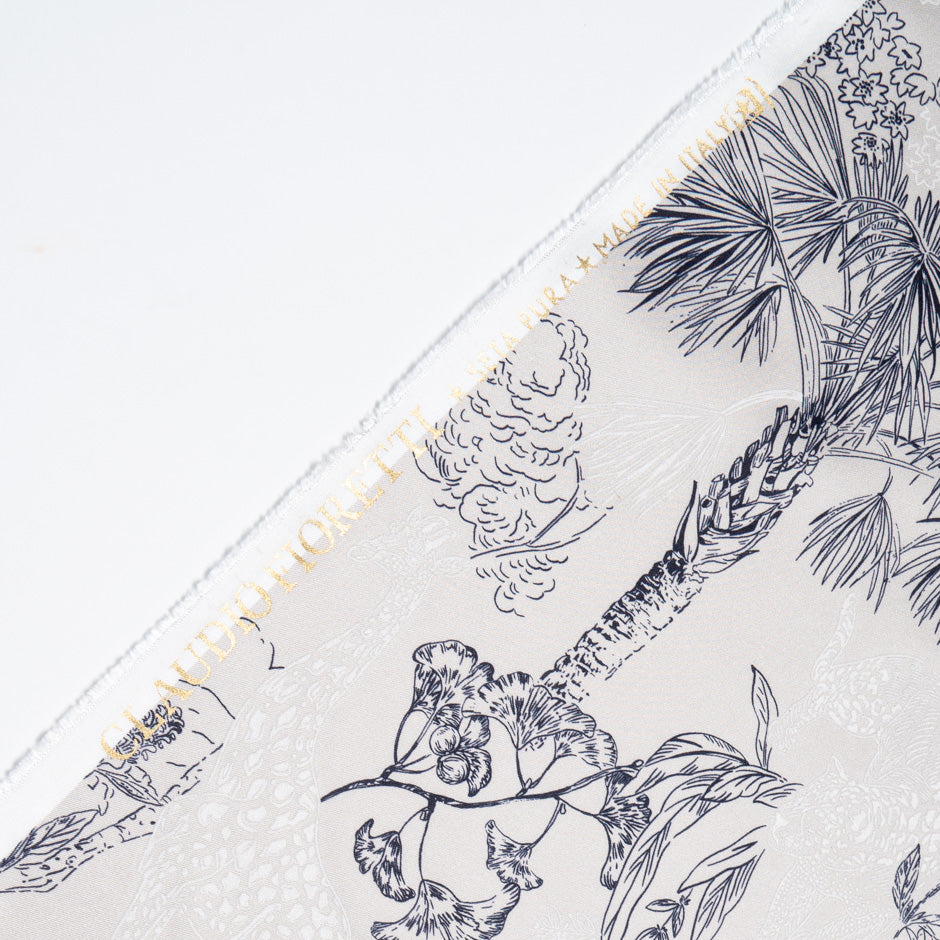 Jungle Themed Vision Printed Taupe Silk Twill