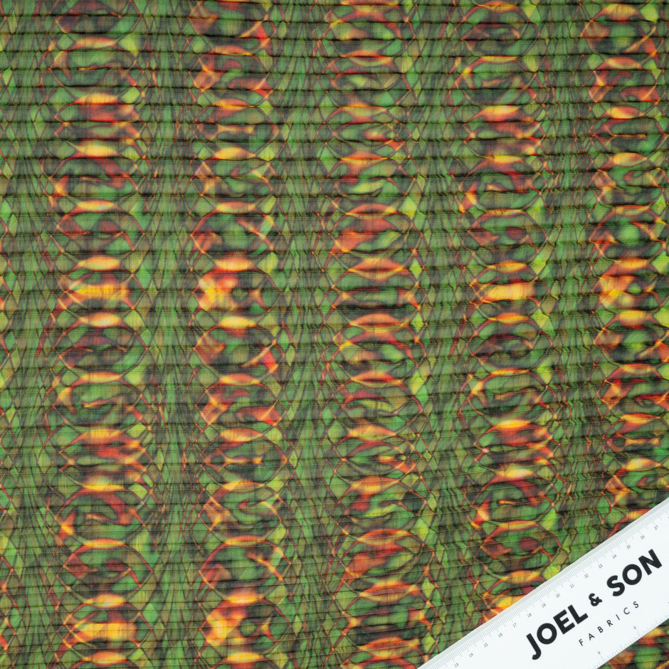 Geometric Printed Emerald Pleated Microfibre