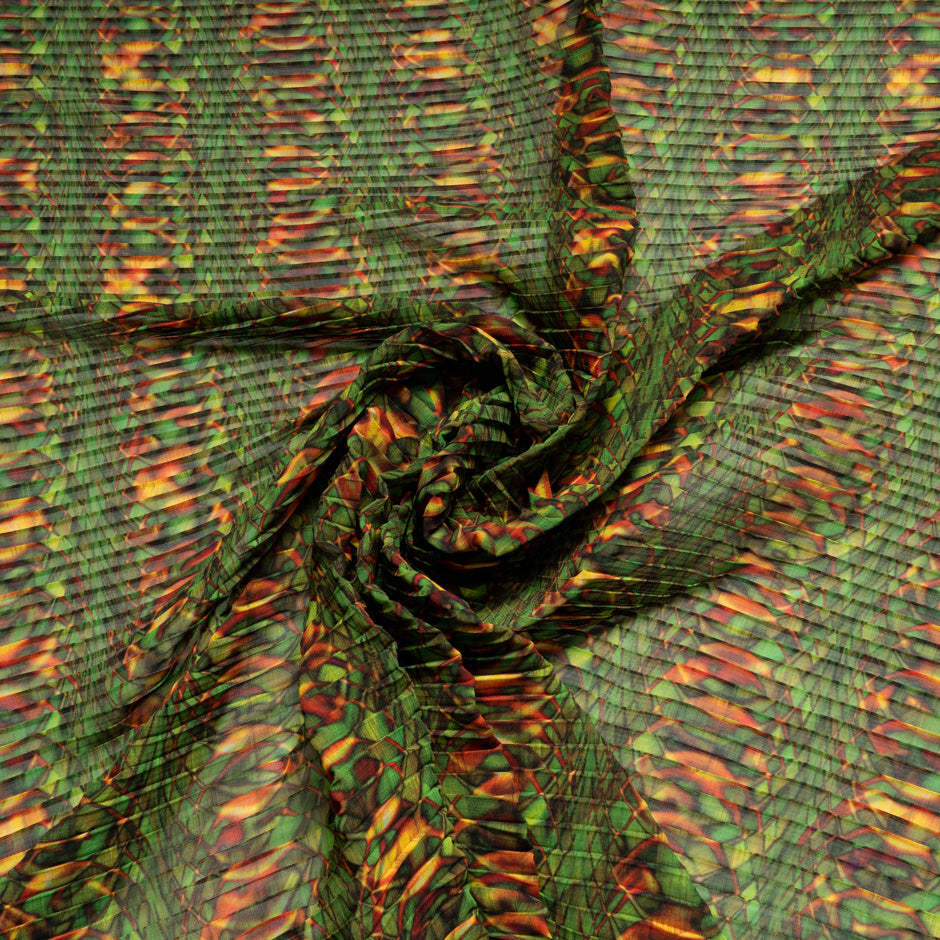 Geometric Printed Emerald Pleated Microfibre