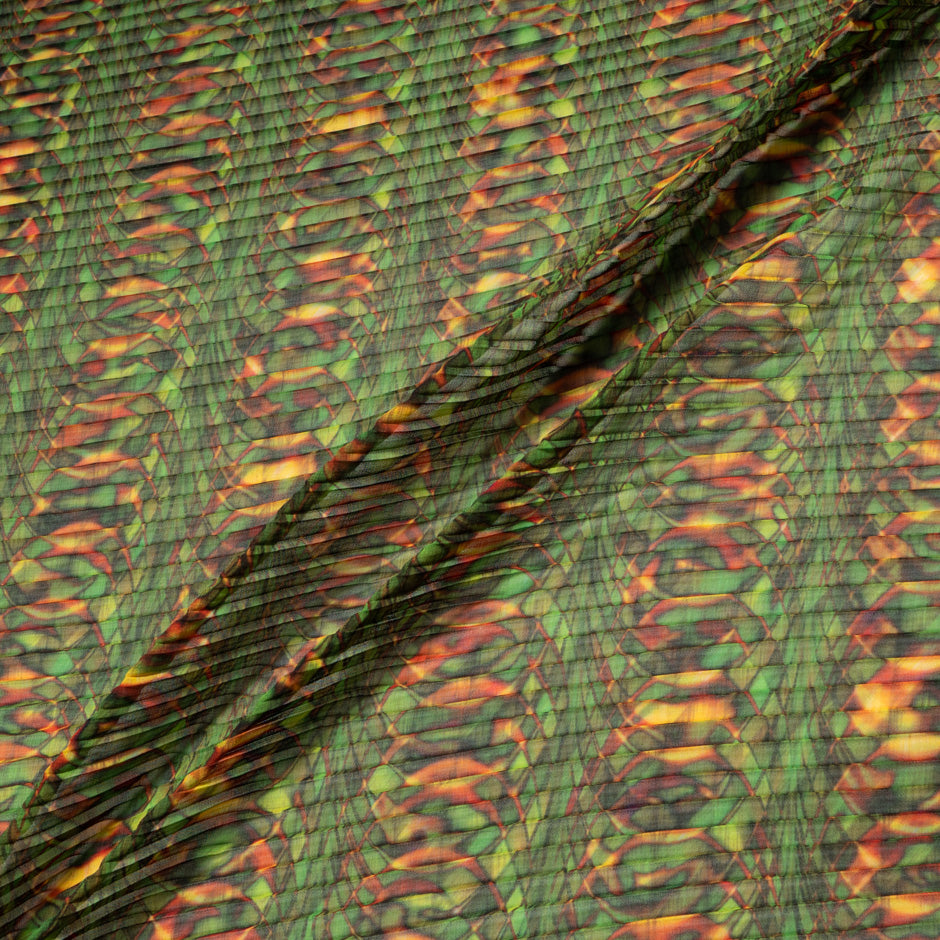 Geometric Printed Emerald Pleated Microfibre