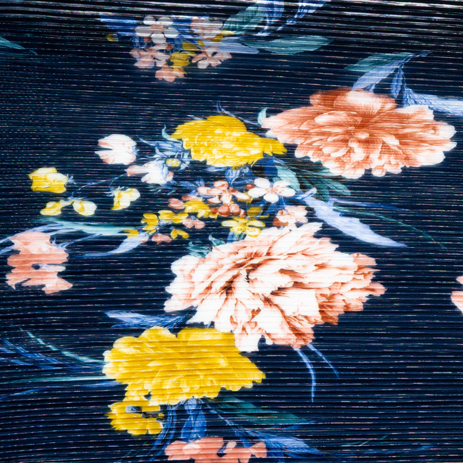 Multi Floral Printed Midnight Pleated Microfibre