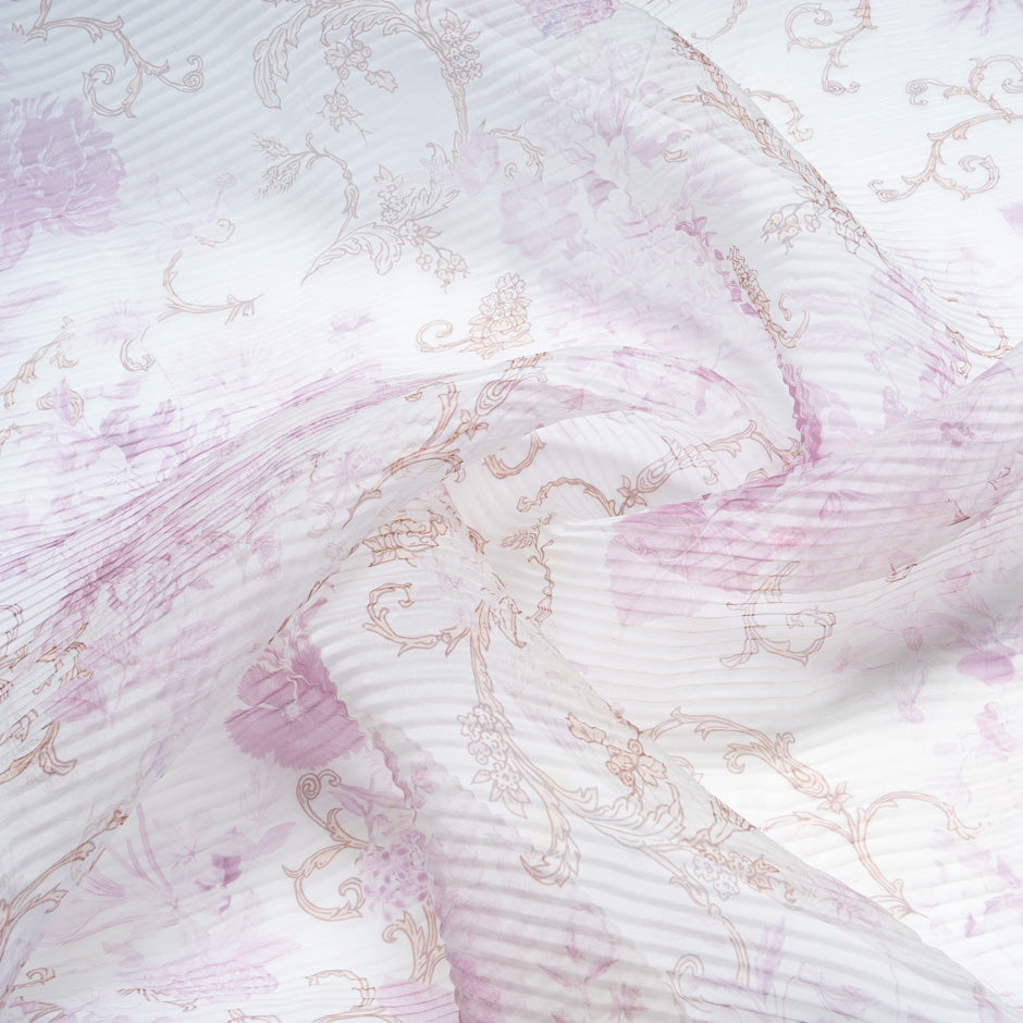 Pink Floral Pleated Organza