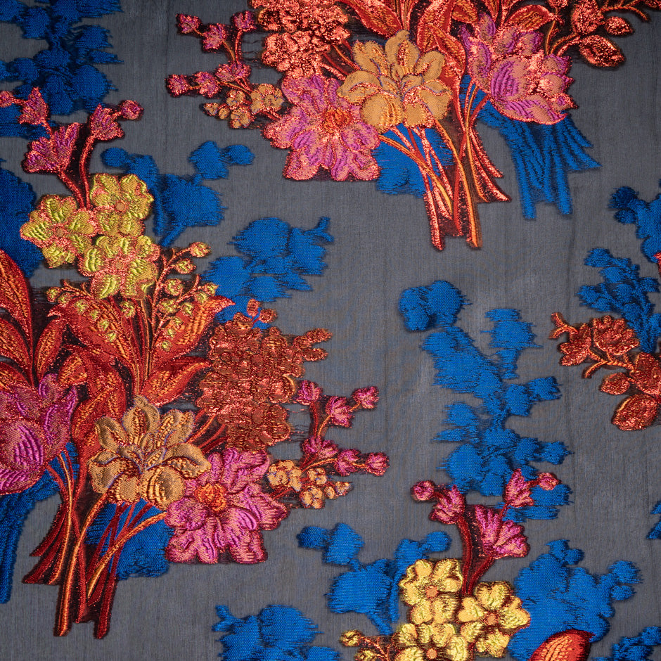 Multi-Coloured Floral Embroidered Silk Organza