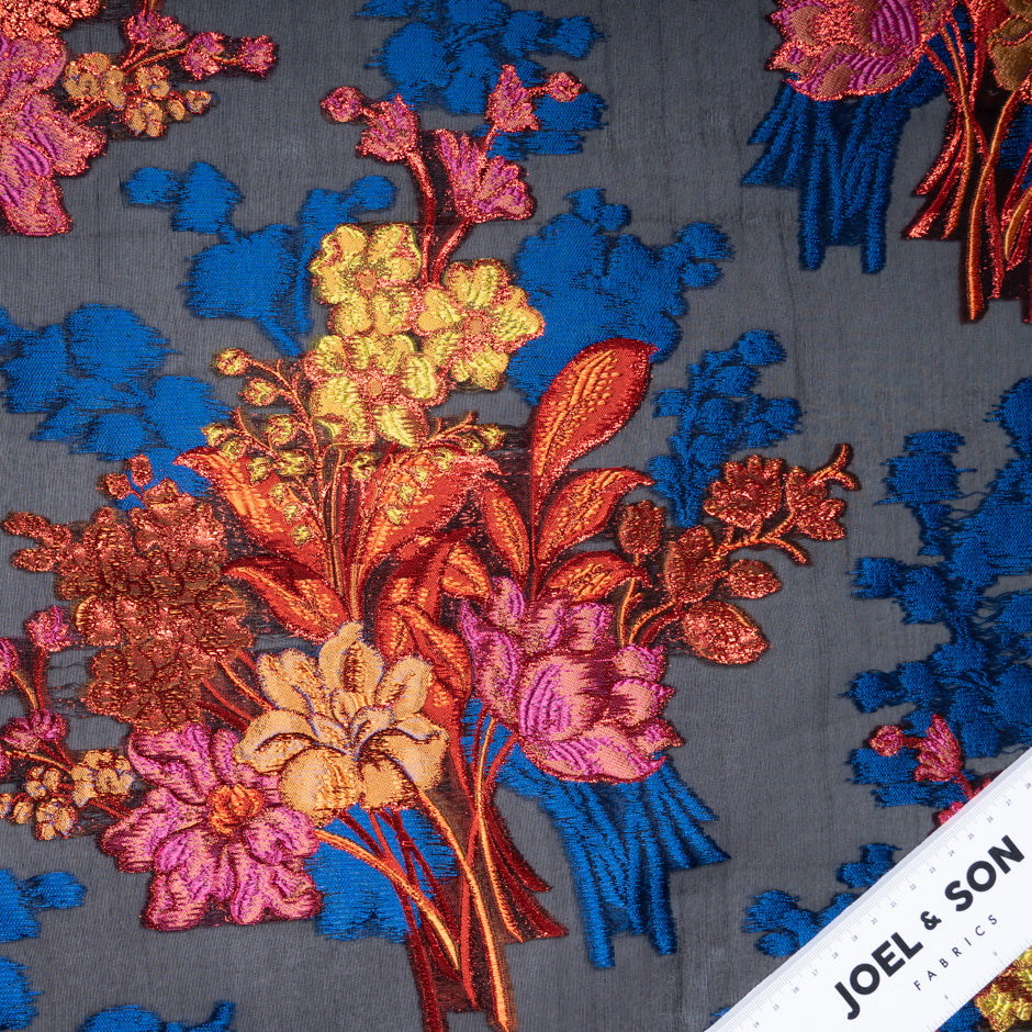 Multi-Coloured Floral Embroidered Silk Organza