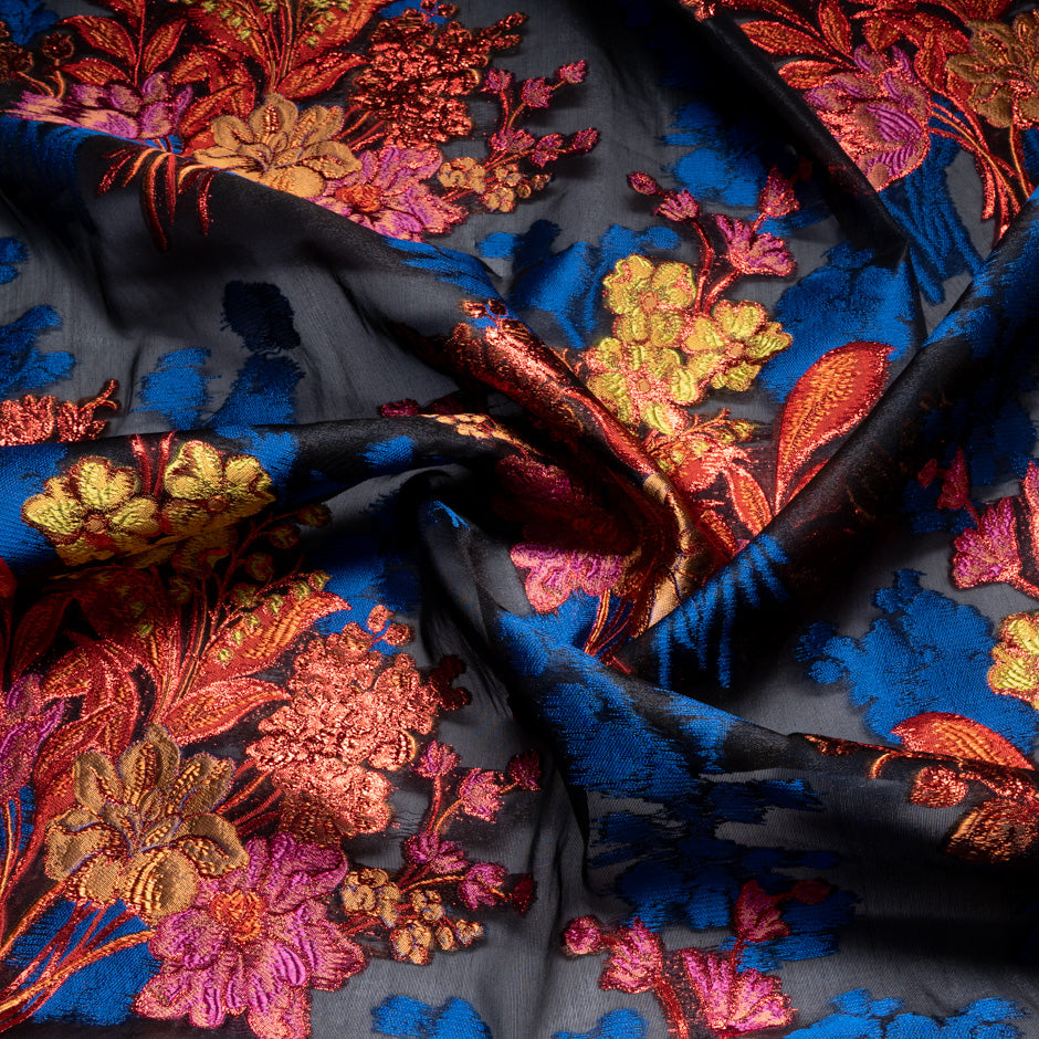 Multi-Coloured Floral Embroidered Silk Organza