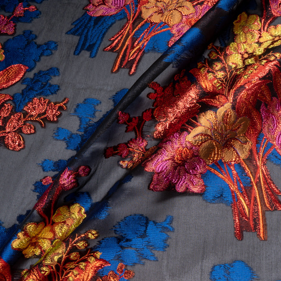 Multi-Coloured Floral Embroidered Silk Organza