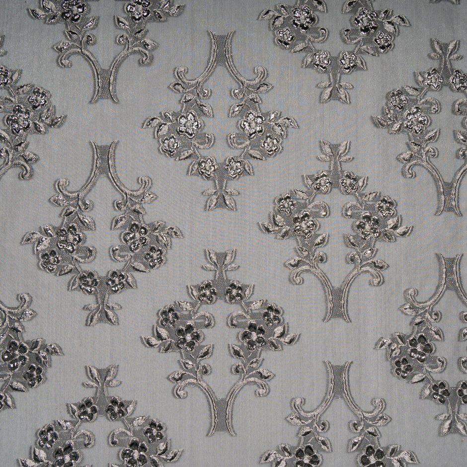 Elephant Grey Metallic Organza Jacquard
