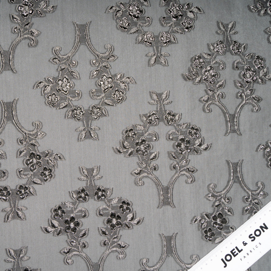 Elephant Grey Metallic Organza Jacquard