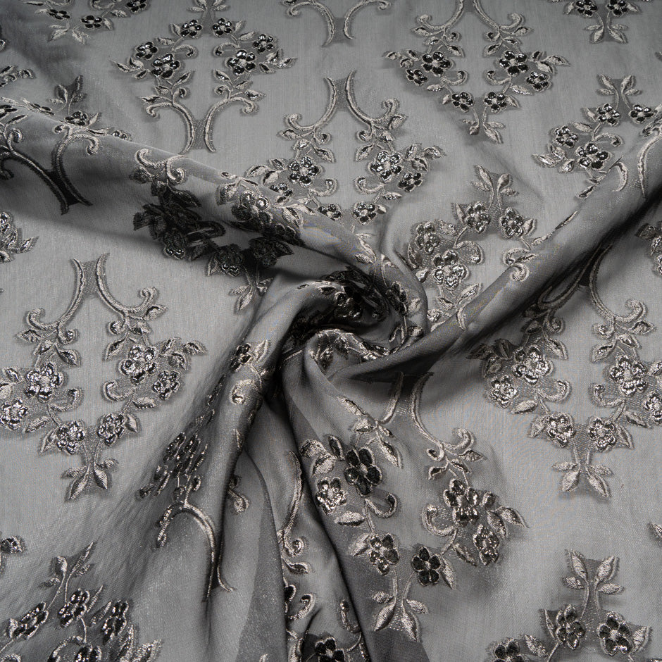 Elephant Grey Metallic Organza Jacquard