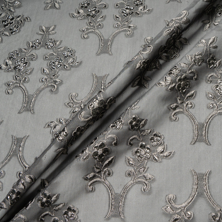 Elephant Grey Metallic Organza Jacquard