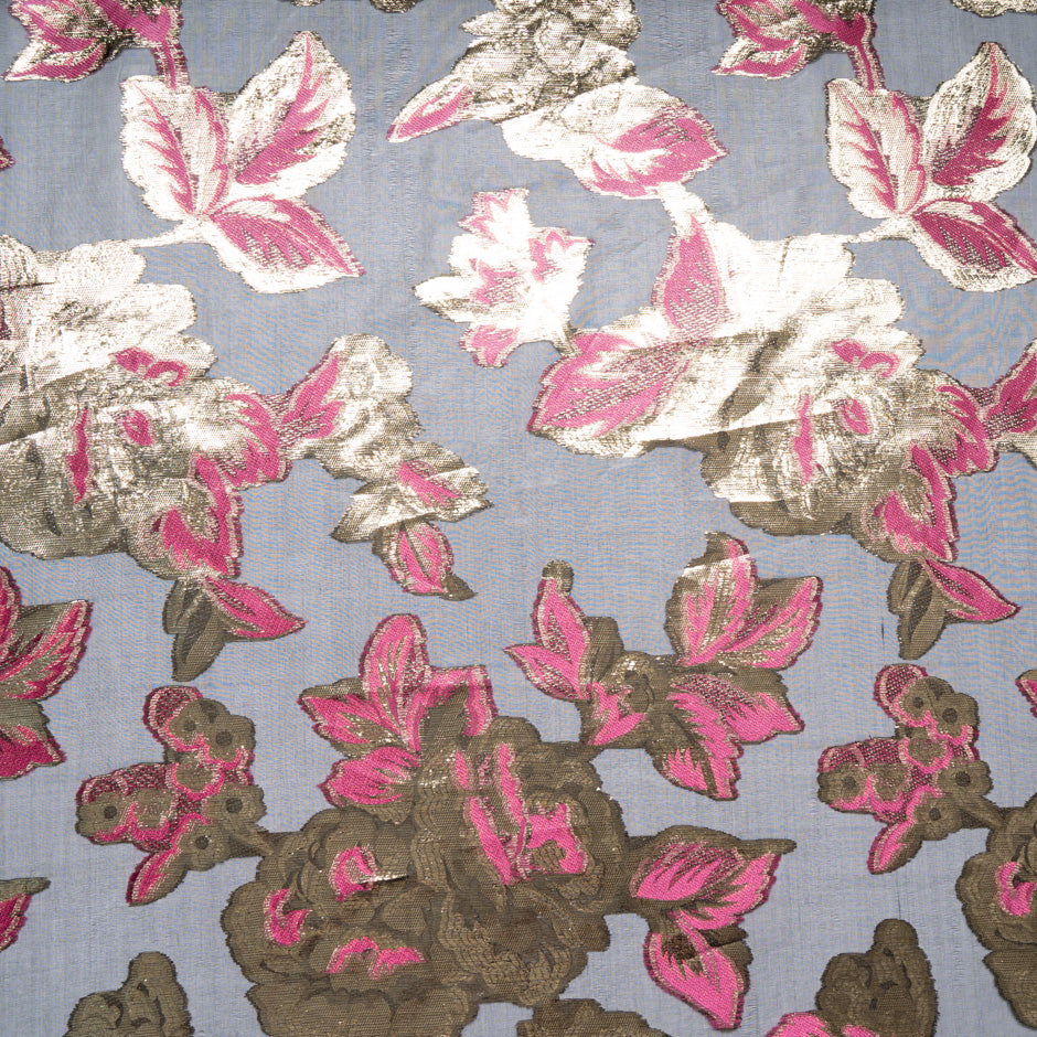 Pink & Gold Floral Silk Organza Jacquard