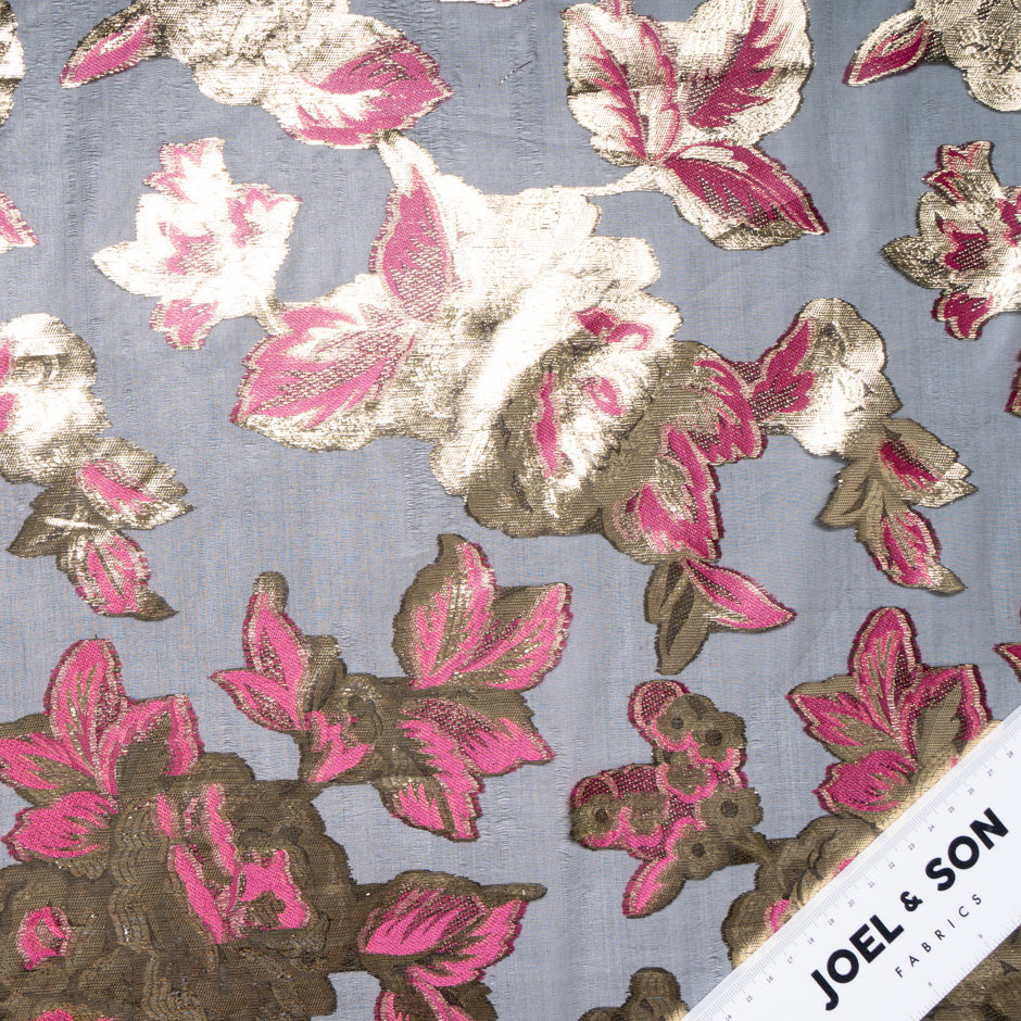 Pink & Gold Floral Silk Organza Jacquard