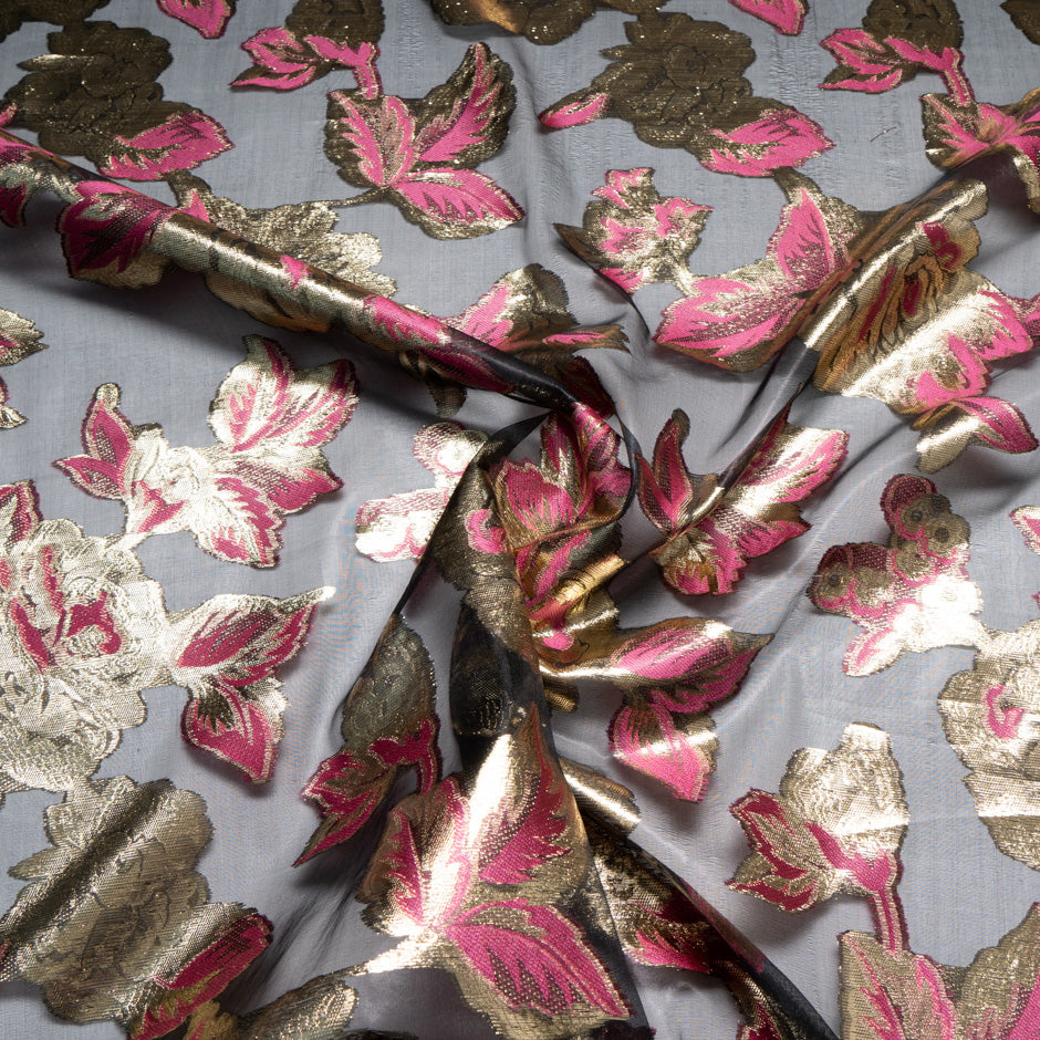 Pink & Gold Floral Silk Organza Jacquard