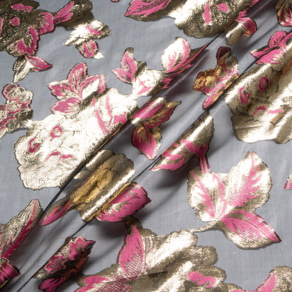 Pink & Gold Floral Silk Organza Jacquard