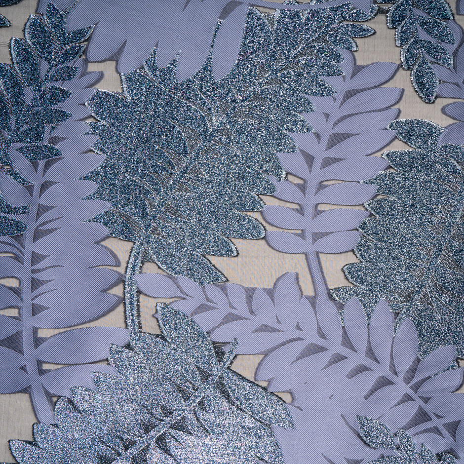 Lilac & Blue Metallic Leaf Jacquard Brocade