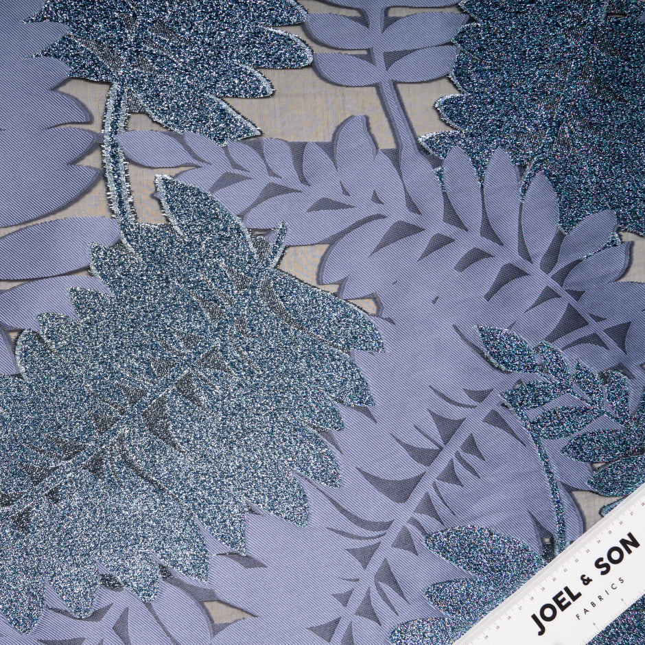Lilac & Blue Metallic Leaf Jacquard Brocade