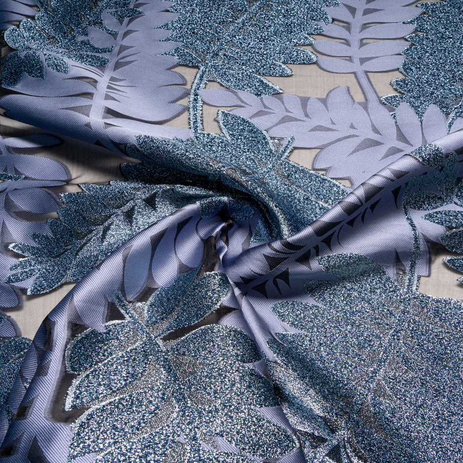 Lilac & Blue Metallic Leaf Jacquard Brocade