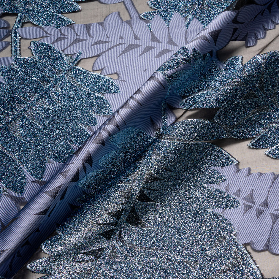 Lilac & Blue Metallic Leaf Jacquard Brocade