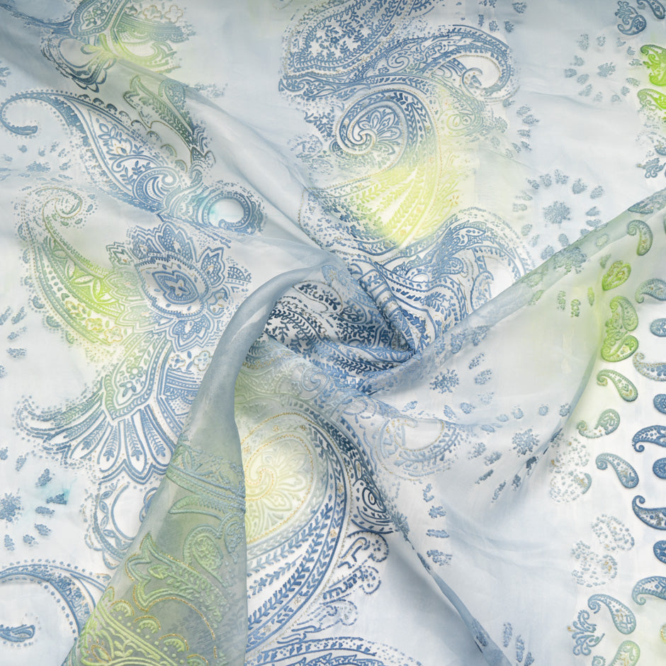 Ombré Paisley Flocked Organza