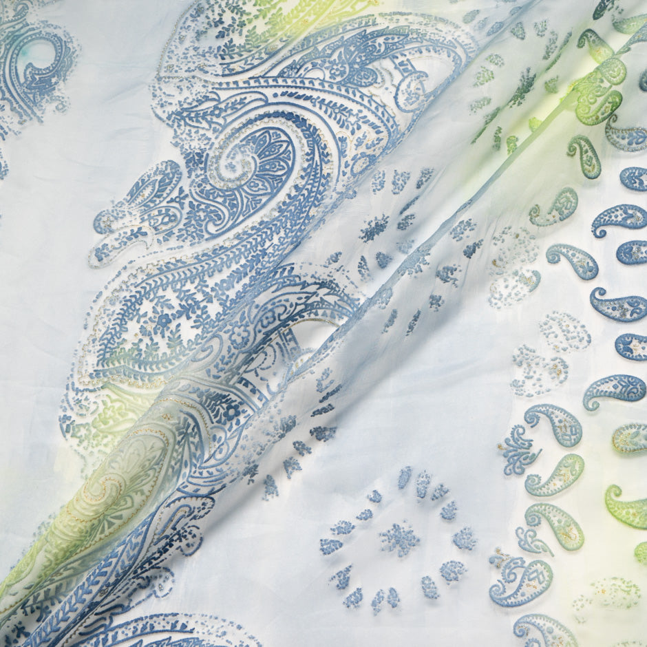 Ombré Paisley Flocked Organza