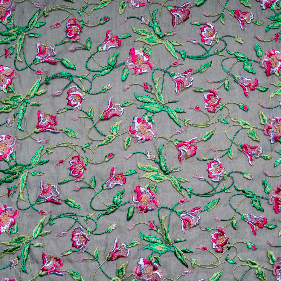 Floral Embroidered Silk Organza