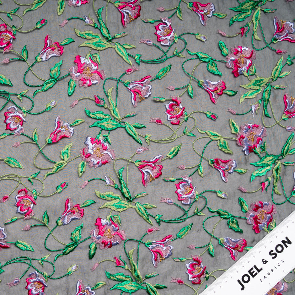 Floral Embroidered Silk Organza