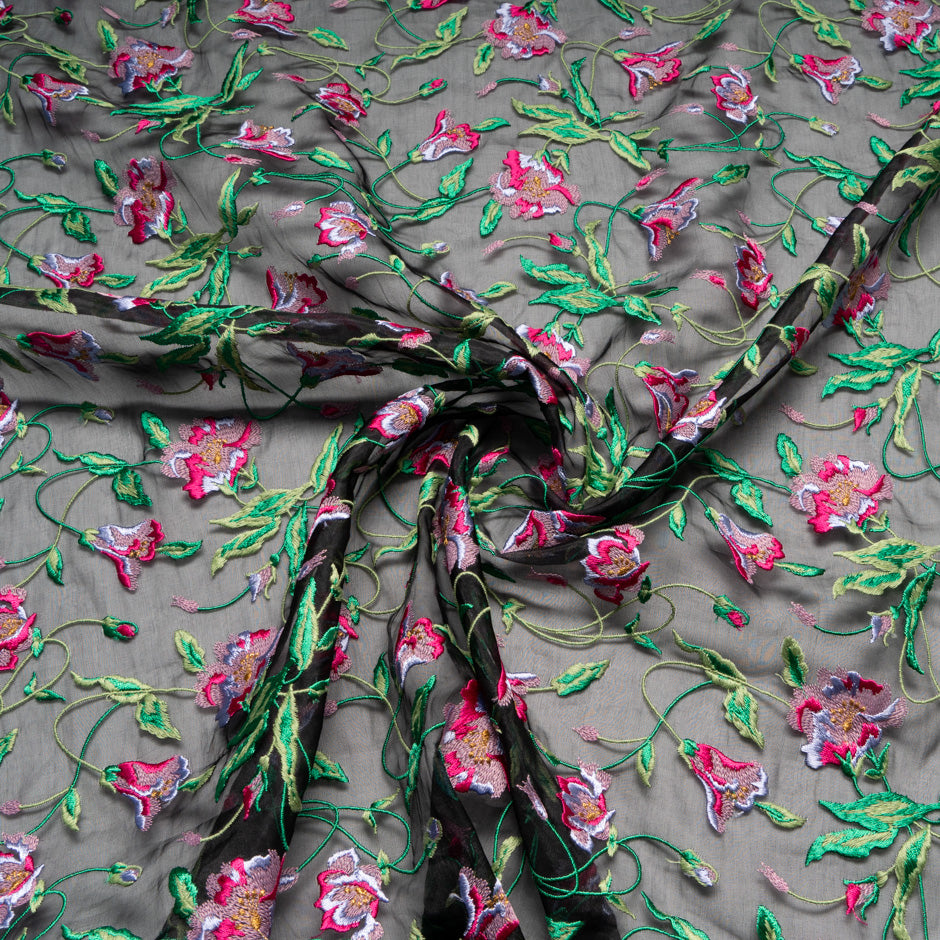 Floral Embroidered Silk Organza