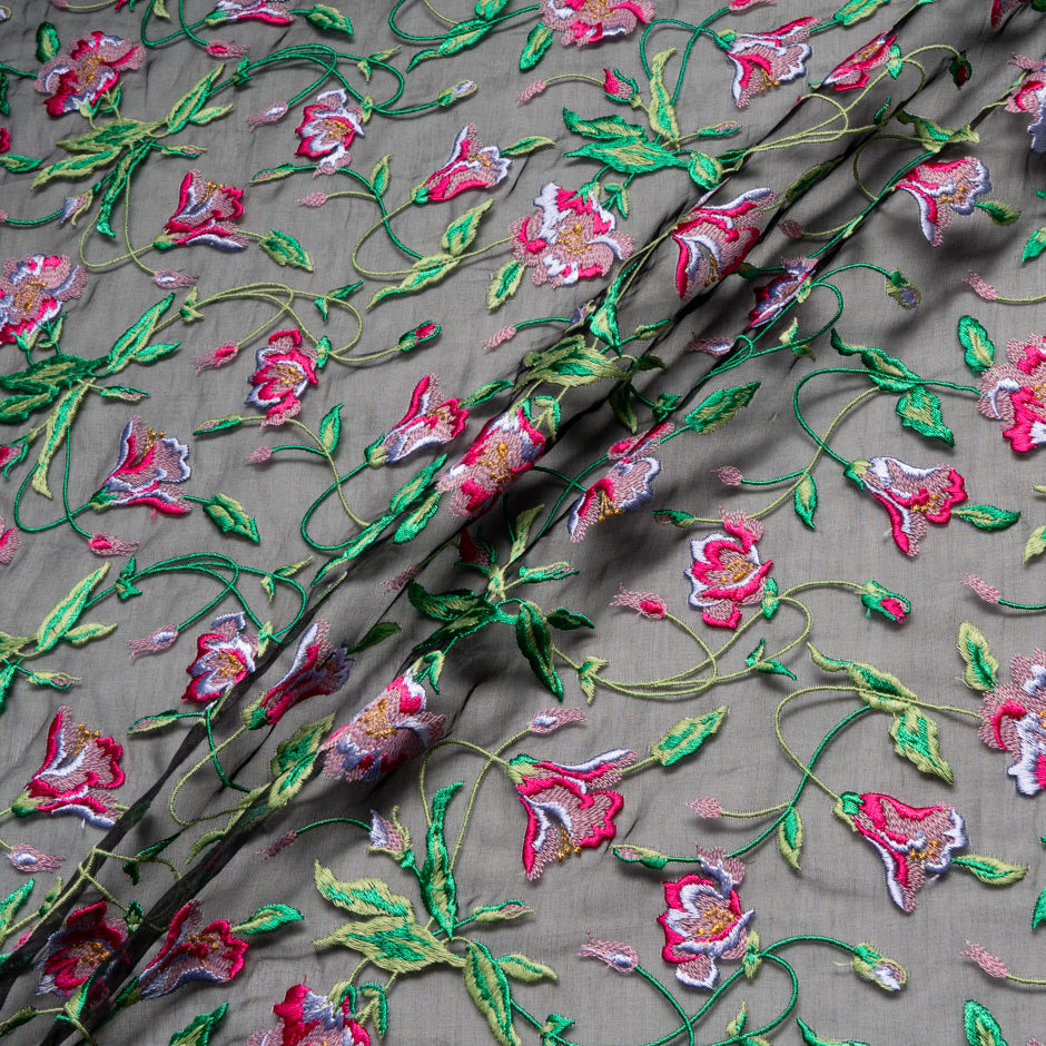 Floral Embroidered Silk Organza
