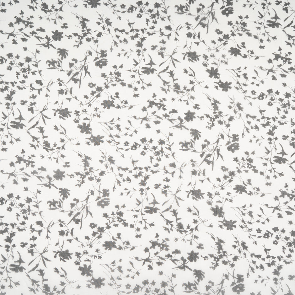 Black Floral Printed White Silk Organza