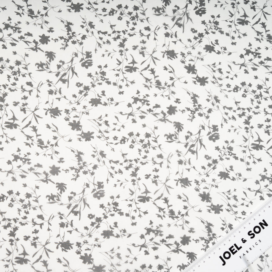 Black Floral Printed White Silk Organza