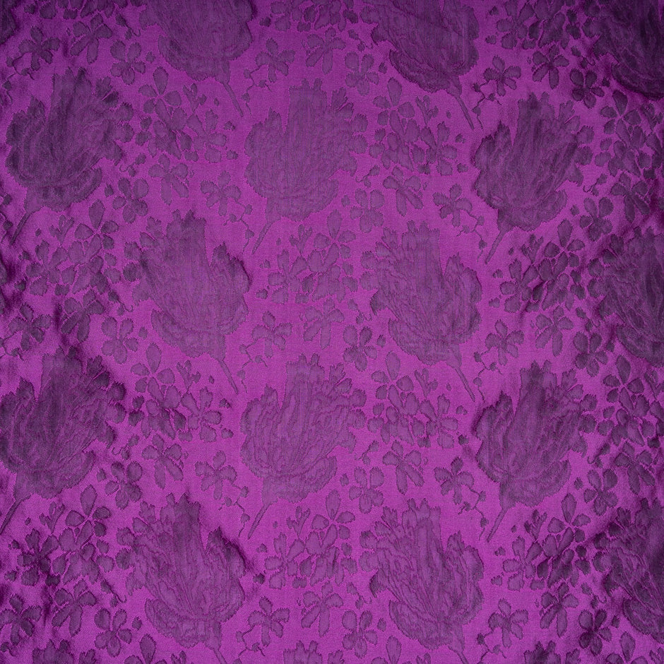 Magenta Pink Floral Jacquard Silk Organza