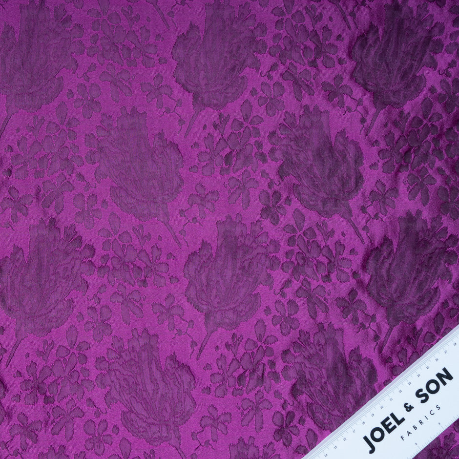 Magenta Pink Floral Jacquard Silk Organza