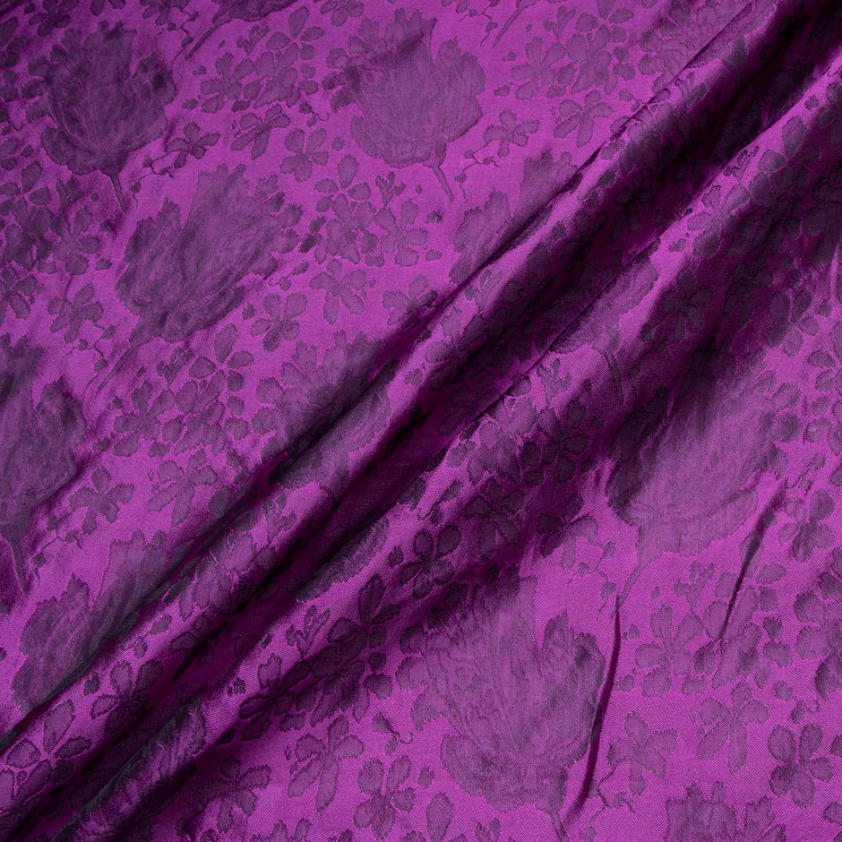 Magenta Pink Floral Jacquard Silk Organza