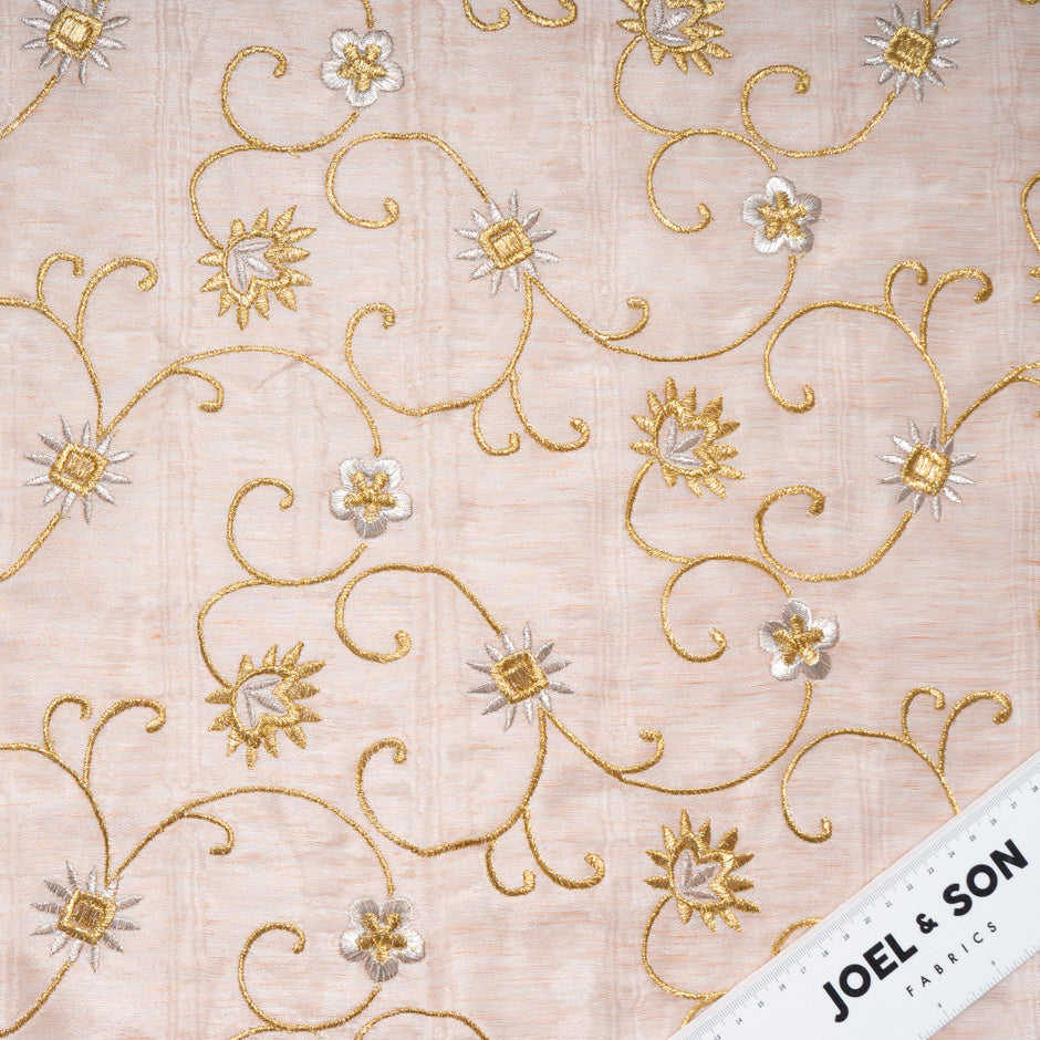 Gold Embroidered Blush Reversible Organza