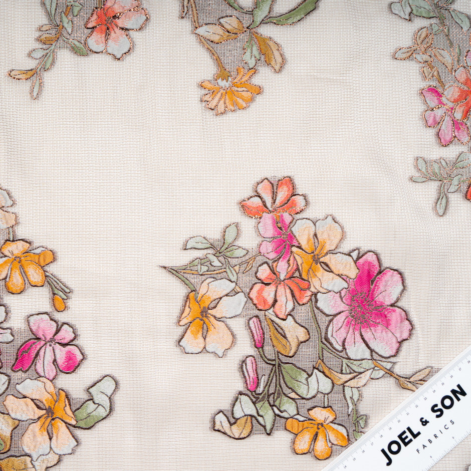 Multi Floral Embroidered Silk Gazar