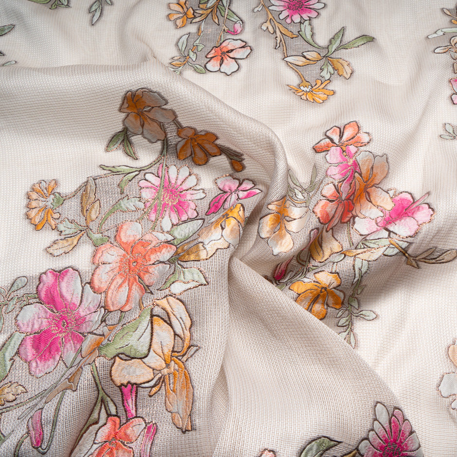 Multi Floral Embroidered Silk Gazar
