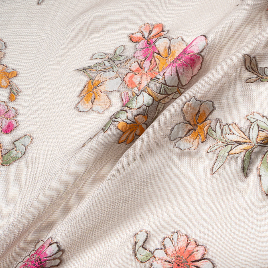 Multi Floral Embroidered Silk Gazar
