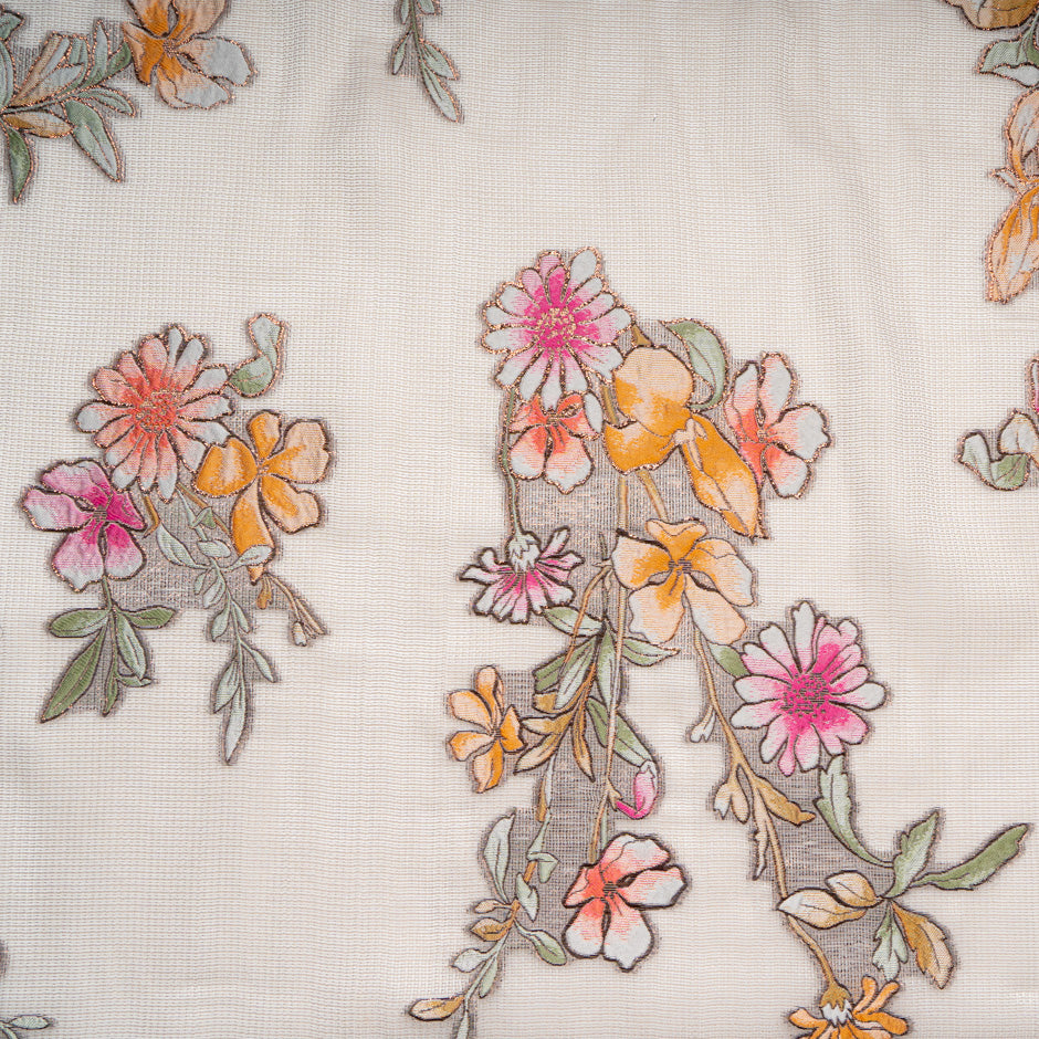 Multi Floral Embroidered Silk Gazar
