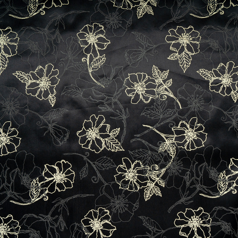 Floral Vision Printed Black Silk Organza
