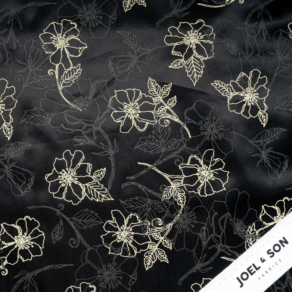 Floral Vision Printed Black Silk Organza